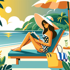 Woman on Vacation Flat Design