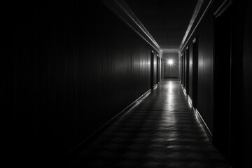 Mysterious dark corridors in buildings View from the door of a room in a quiet building
