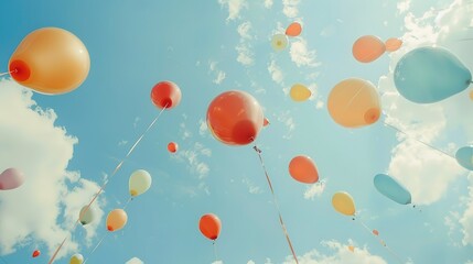 Low angle view of balloons flying against sky  ,Generative ai,