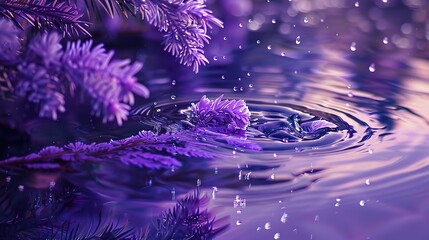 Purple evergreen falling into water ,Generative ai, 