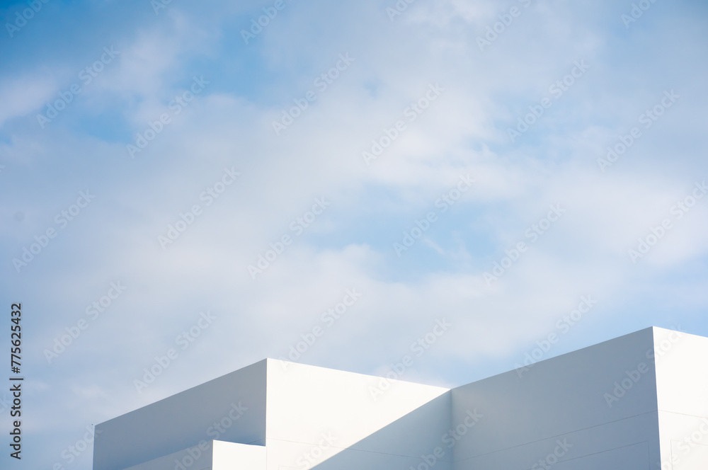 Poster architecture and landscape concept with white building with cloudy sky background