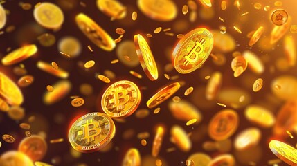 Bitcoin internet currency coins falling charming scattered btc coins cryptocurrency digital money captivating jackpot wealth or success concept  illustration  ,Generative ai, 