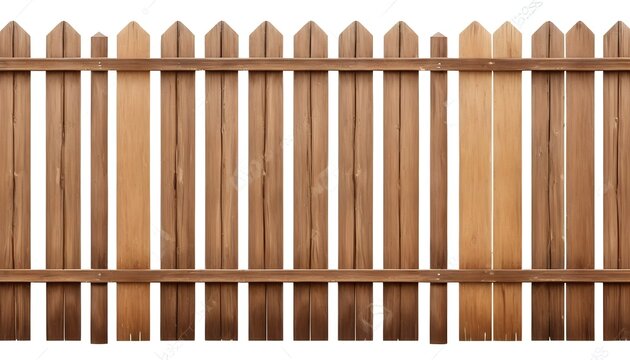 Brown wooden fence isolated on a white background that separates the objects.