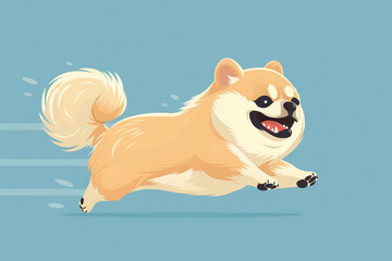 Cute cartoon fat siba dog running sport over a blue background, illustrations icon.