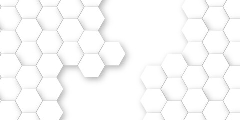 Abstract Technology, Futuristic 3d Hexagonal structure futuristic white background and Embossed Hexagon. Hexagonal honeycomb pattern background with space for text. 