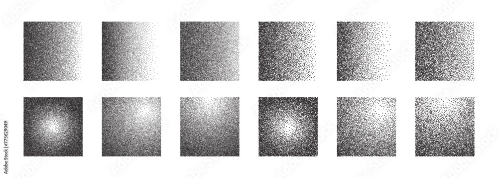 Poster grainy gradient shape collection. dotwork noise square set. sand effect