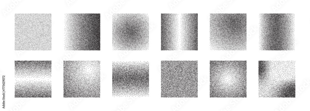 Poster grainy gradient shape collection. dotwork noise square set. sand effect