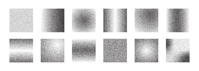 Grainy gradient shape collection. Dotwork noise square set. Sand effect