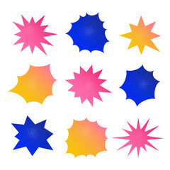 Random star shapes set. Collection of colorful starburst. Bright irregular sparks and twinkles set.