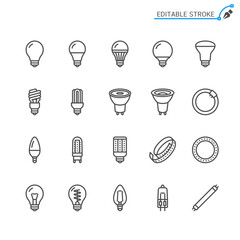 Light bulb line icons. Editable stroke. Pixel perfect.