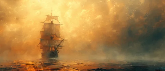 Keuken spatwand met foto Pirate ship navigating through mystical fog © Interior Stock Photo