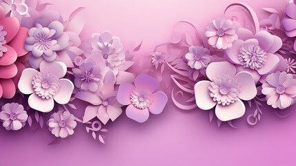 beautiful template design with pink and purple flowers paper cut