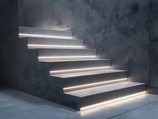 Striking Minimalist Concrete Staircase with Illuminating LED Lighting in a Modern Interior Setting