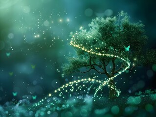 Obraz na płótnie Canvas Shimmering Biotechnology Concept with Luminous Digital Tree on Vibrant Background