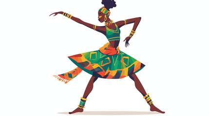 African woman dancing ritual dance in the bright nati