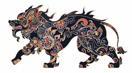 Animal in Thai tradition paintingThai tattoo vector flat