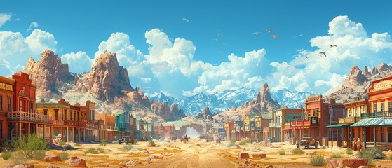 Wild west town at high noon - obrazy, fototapety, plakaty