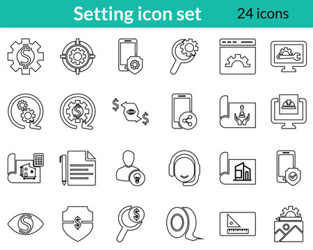 Setting icon, Configure, preference, refresh icon, Creativity, thinking, brain icon set