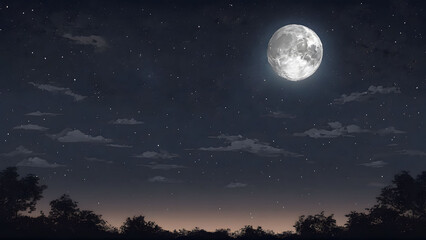 Naklejka na ściany i meble Full Moon Illuminating River and Sky
