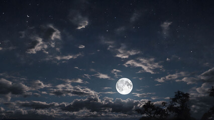 Full Moon Illuminating River and Sky