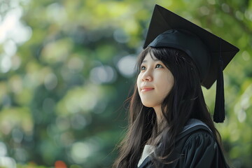 young asian student woman portrait with graduate hat