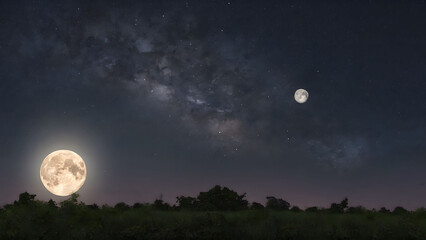 Fototapeta na wymiar Full Moon Illuminating River and Sky