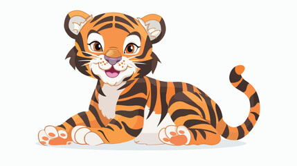 Cartoon smiling baby tiger sitting flat vector isolated