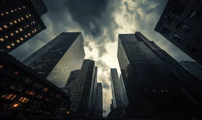 Gordijnen Skyscrapers, futuristic dark city © Filip