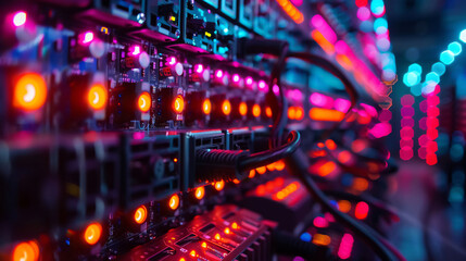 A computer network with many lights on it