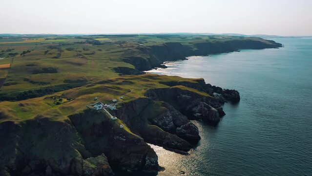 Scotland&rsquo;s Aerial Landscape: St Abbs Head Lighthouse and Scotlands Rugged Shore, Views of Scotland, United Kingdom