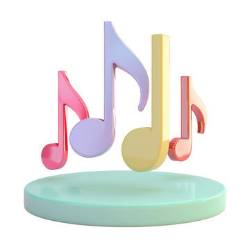Many musical notes float on a circular dish