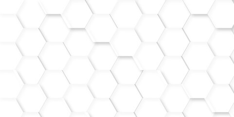 Abstract white background with hexagons pattern. White abstract vector wallpaper with hexagon grid. 3D technology Futuristic honeycomb mosaic white background.