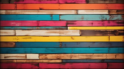 Textured background with colorful, multicolored wooden boards - obrazy, fototapety, plakaty