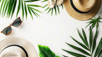 Summer flat lay background, vacation and travel concept.