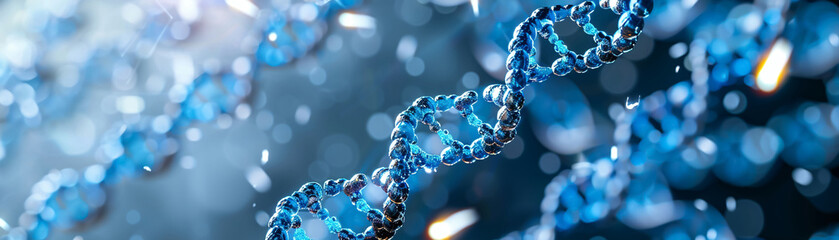 A blue DNA strand with a blue background