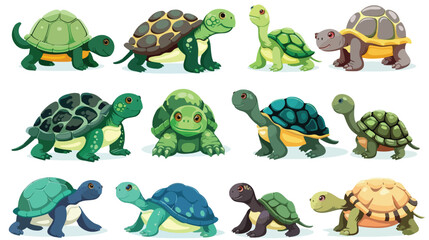 Fototapeta premium Cartoon turtle collection set flat vector isolated