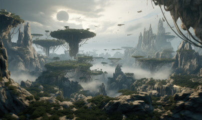 Sci-fi alien planet, futuristic imagine of alien planet - Powered by Adobe