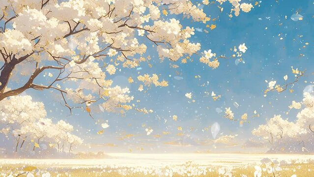 hyper realistic render of a serene cherry blossom. seamless looping overlay 4k virtual video animation background