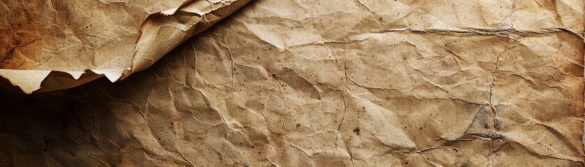 Antique crumpled brown paper texture with torn edges and creases