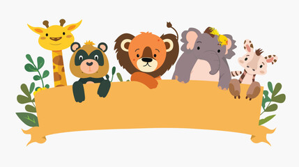 Cartoon wild animals holding banner flat vector isolated