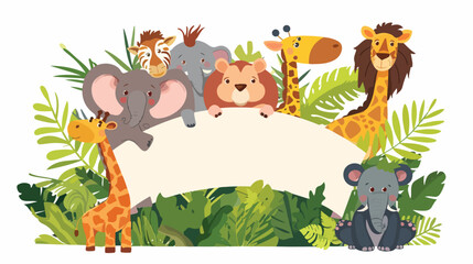 Cartoon wild animals holding banner flat vector isolated