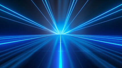 blue neon rays on empty black background