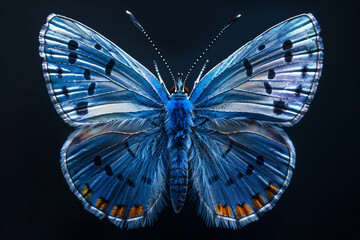 Blue black Butterfly isolated on black background