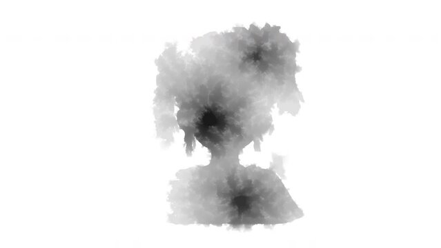 Animation with ink blotches spreading and girl emerging