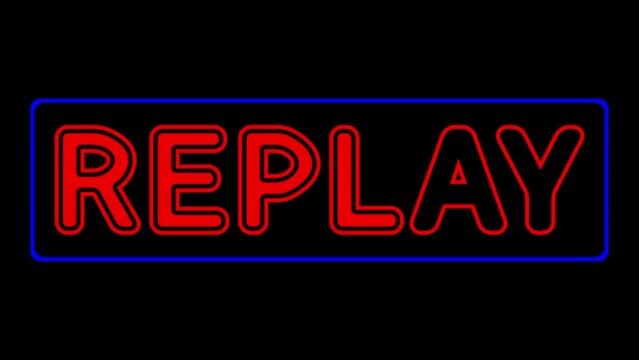 ネオン風REPLAY・ループアニメーション　2秒サイクル・10秒　黒背景　ブルー／レッド