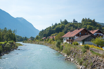 Fototapeta na wymiar Loisach river Eschenlohe, upper bavarian landscape