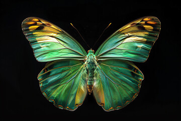 Green yellow Butterfly isolated on black background