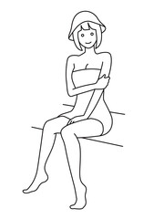 サ活する女性のイラスト