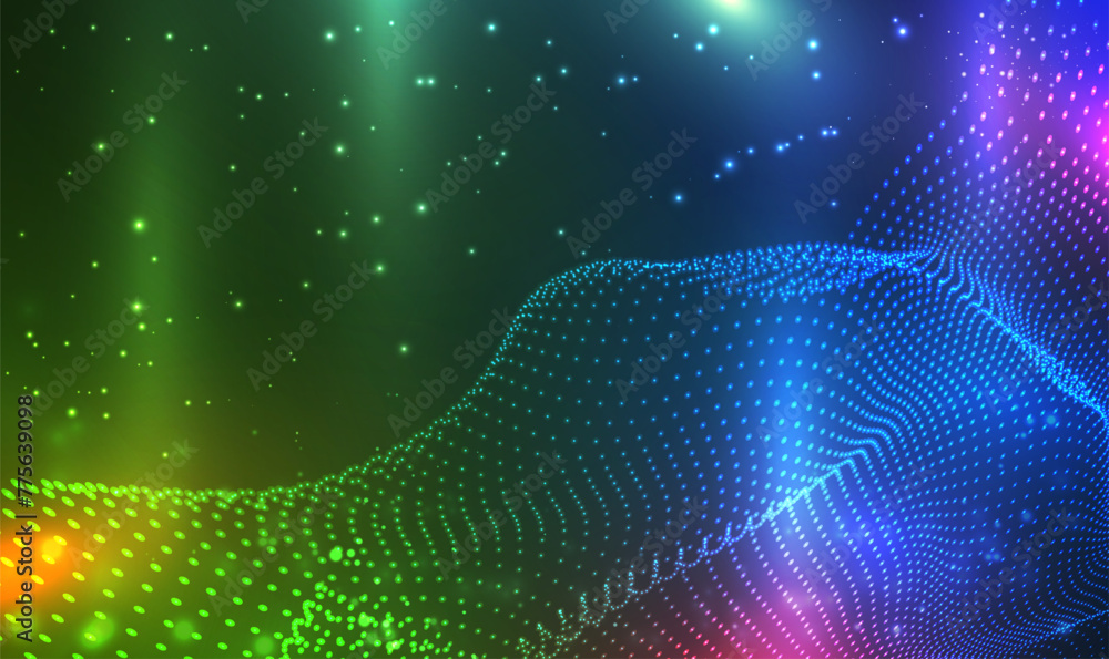 Poster abstract particle wave science and technology background. 3d abstract sci-fi user interface with dot