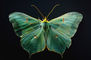Beautiful Green Butterfly isolated on black 